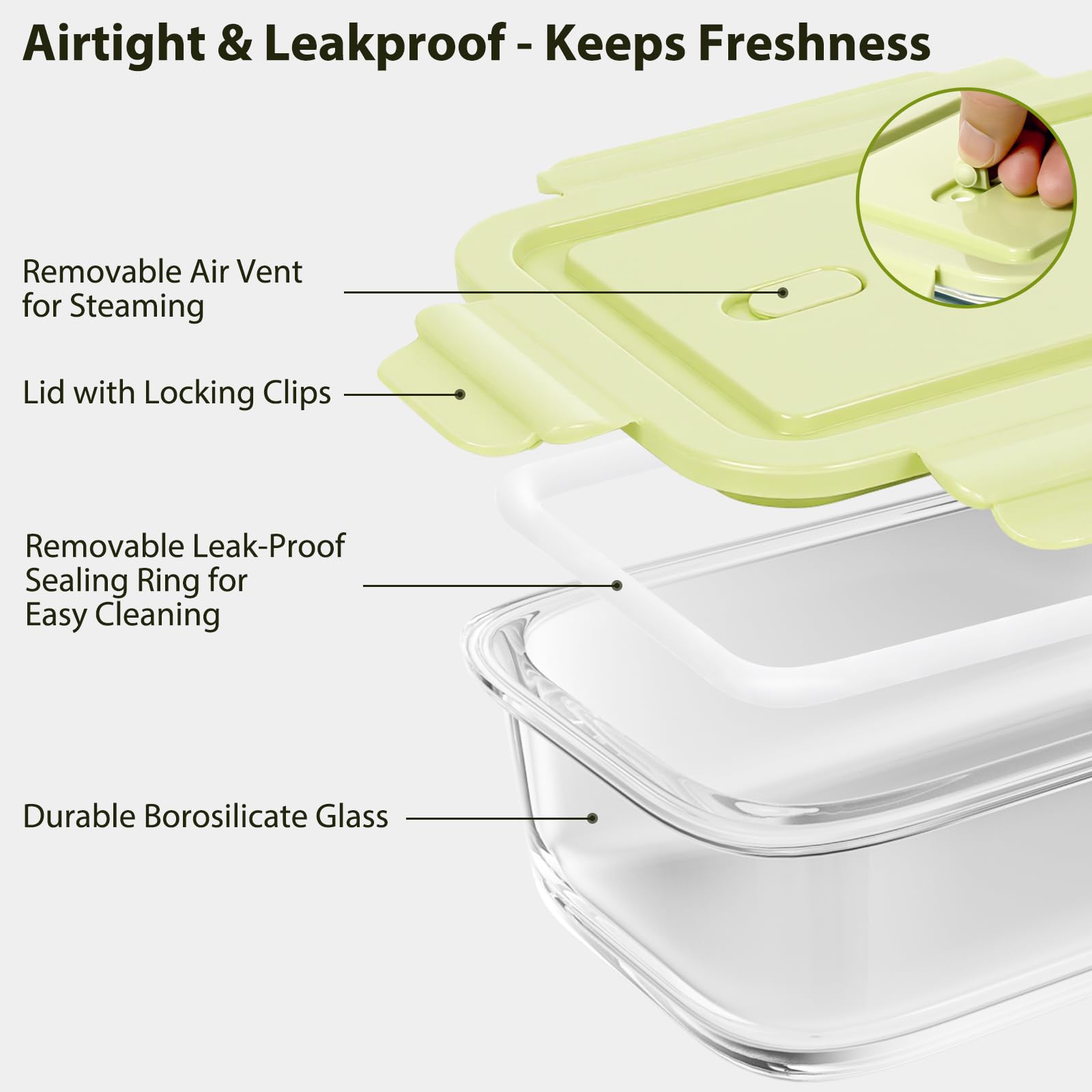 5 Pack 25oz Glass Meal Prep Containers with Air Vent Lids, Borosilicate Glass Food Storage Container with Snap Airtight Lids for Lunch, Food Prep, Microwave, Oven, Freezer & Dishwasher Safe, BPA-Free