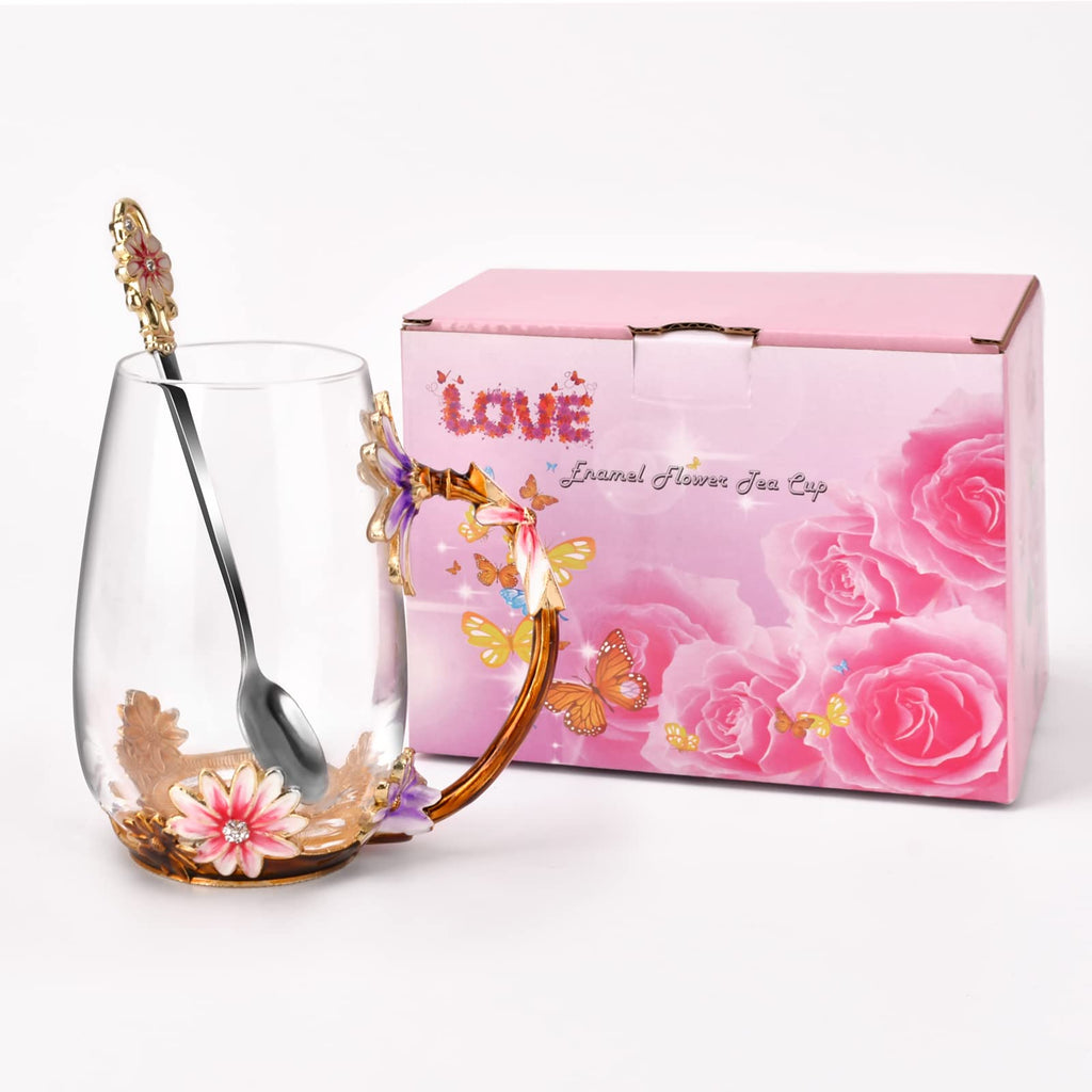 OEAGO Gifts for Mom Women Mothers Day Valentines Day Gifts Glass Coffee Enamels Mug Best Birthday Valentine's for Her Girlfriend Wife from Daughter Son Tea Cup Christmas Stocking Stuffers