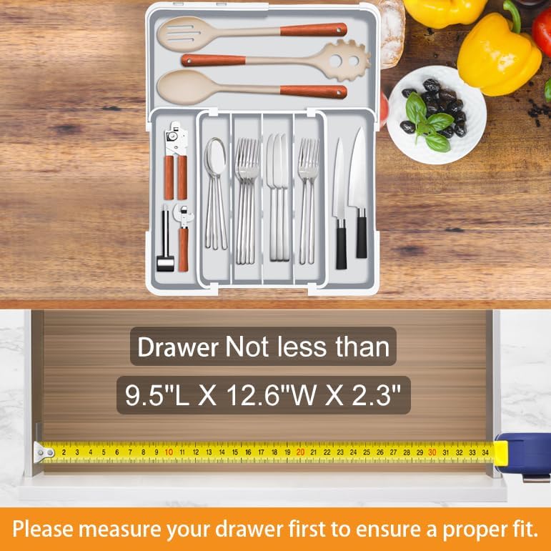 Homecor Silverware Organizer- Expandable Kitchen Drawer Organizer Utensil Holder Grey