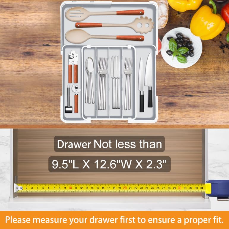 Homecor Silverware Drawer Organizer, Adjustable Kitchen Drawer Organizer, Expands from 4 to 7 Slots, Non-Slip BPA-Free Flatware Cutlery Utensil Holder for Forks Knives Spoons and Kitchen Utensil,White