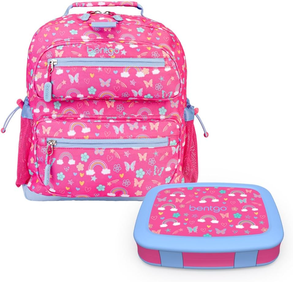 Bentgo® Kids 14” Backpack Set With Kids Prints Lunch Box (Rainbows and Butterflies)