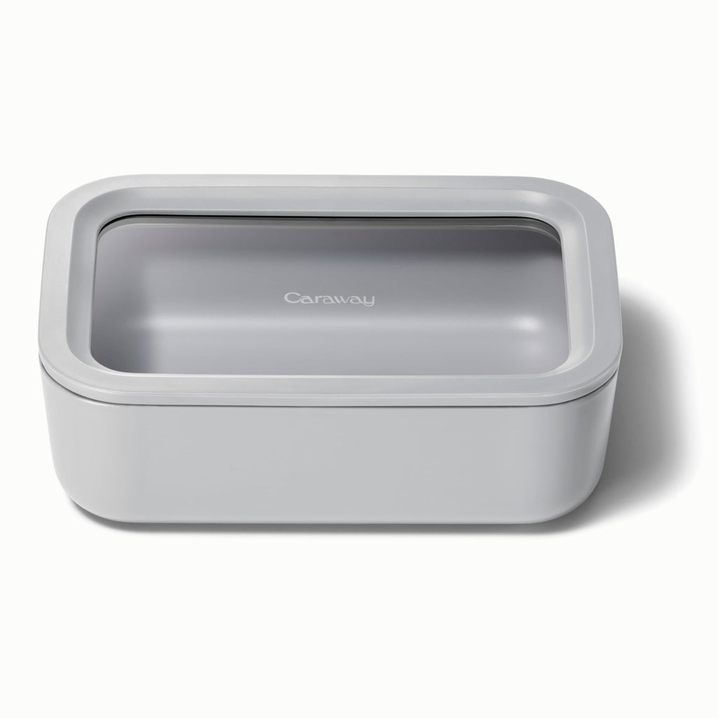 Caraway Glass Food Storage - 6.6 Cup Glass Container - Ceramic Coated Food Container - Non Stick Lunch Box Container with Lids - Dishwasher, Oven, & Microwave Safe - Cream