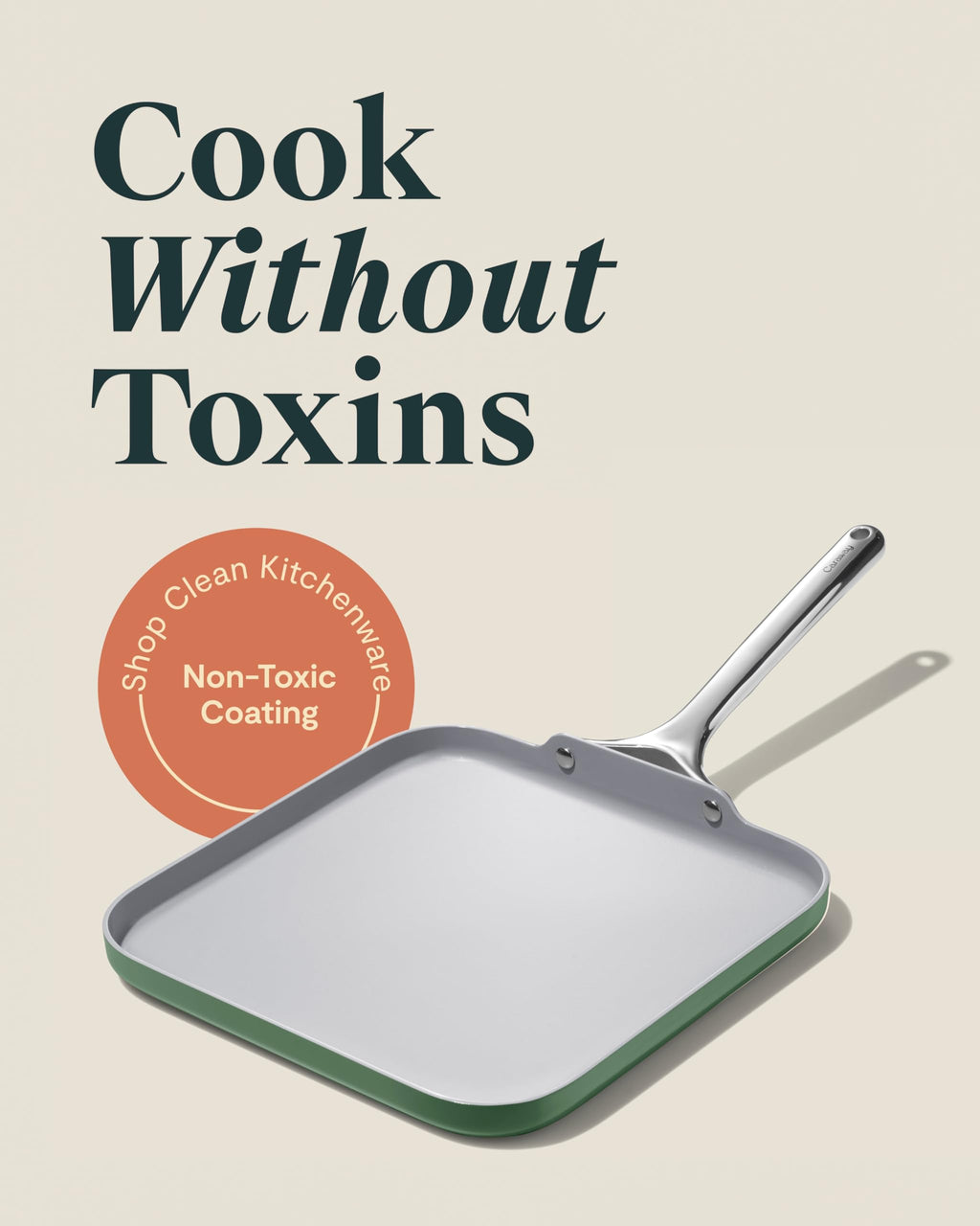 Caraway Square Griddle Pan - 11” Square Pan - Non-Stick Ceramic Coated - Non Toxic, PTFE & PFOA Free - Oven Safe & Compatible with All Stovetops - Gray