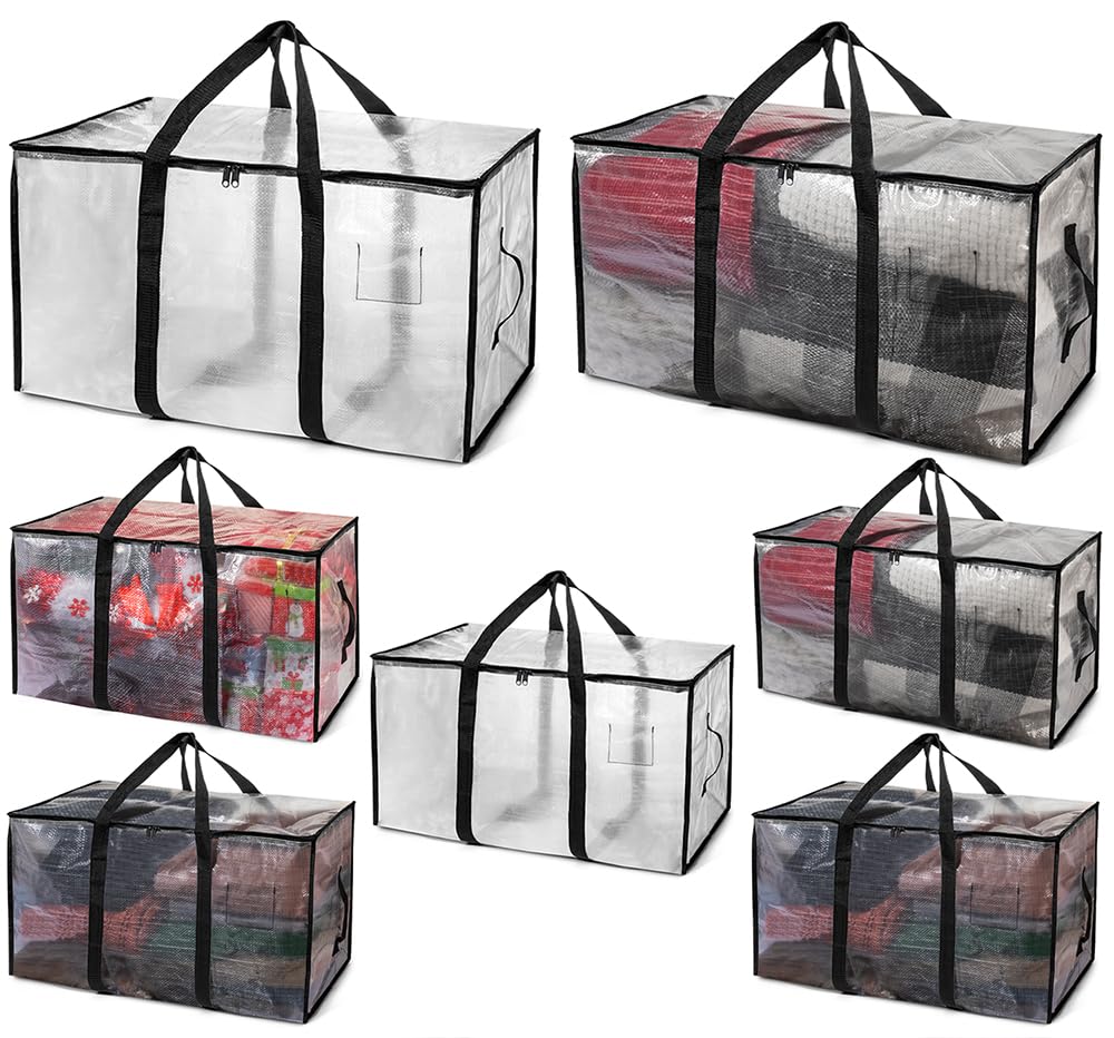 ClearSpace Heavy Duty Moving Bags or Storage Bags – Clear Storage Bins with Lids, Large Moving Boxes with Backpack Straps & Zippers,– Packing Box & Moving Supplies for College Dorm, 7 Pack