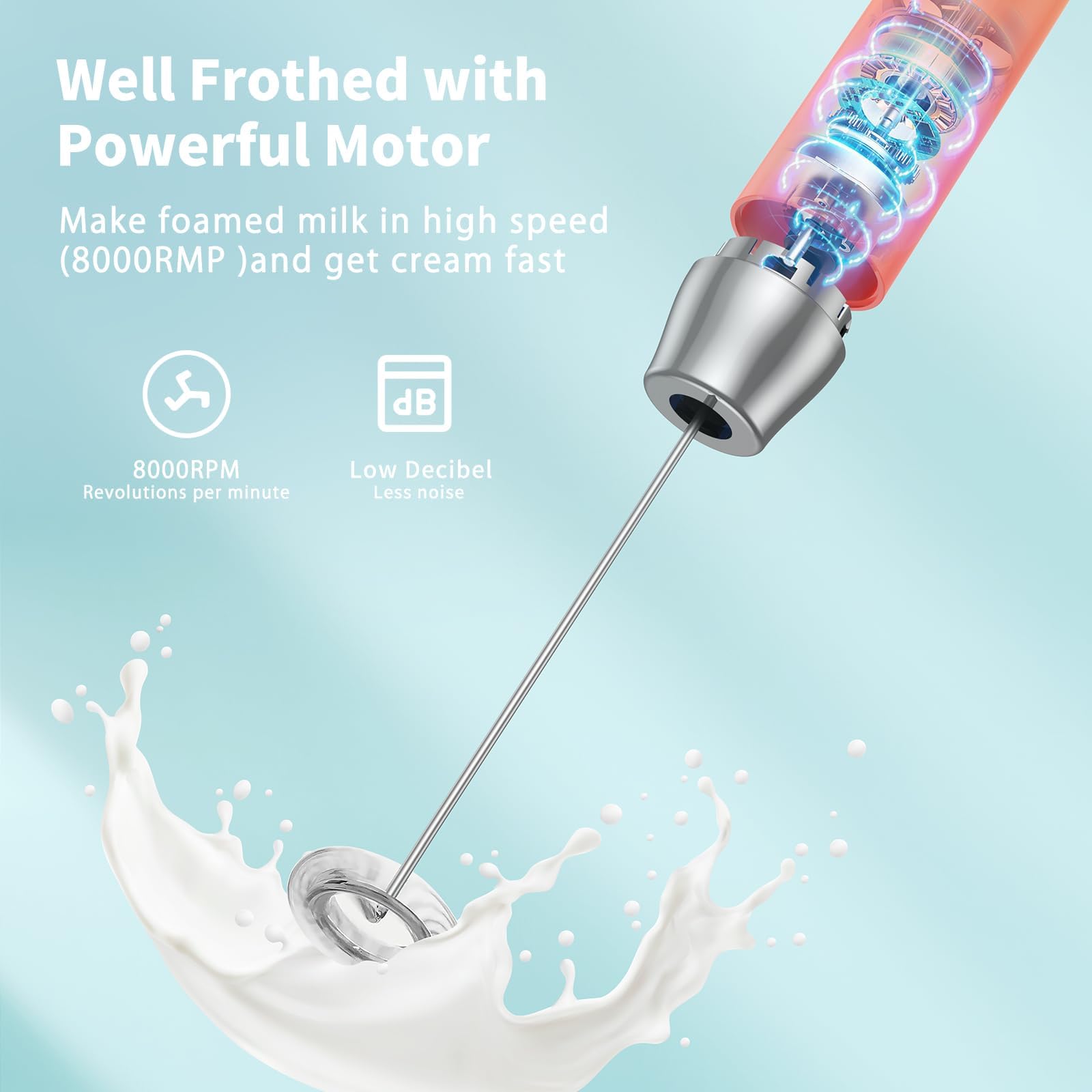 Maestri House Rechargeable Milk Frother with Stand, LunaFro Handheld Electric Foam Maker Waterproof Detachable Stainless Steel Whisk Drink Mixer Foamer for Lattes, Cappuccino