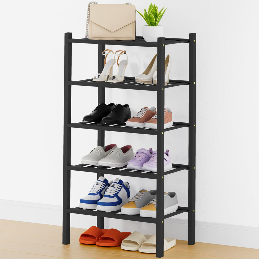 Smiry Shoe Rack, 3 Tier Bamboo Shoe Organizer, Stackable Free Standing Wooden Shoe Storage Shelf for Closet, Entryway, Front Door Entrance, Natural