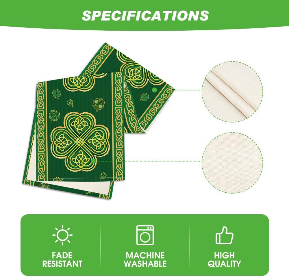 Artoid Mode Green Stripes Shamrocks 210 GSM St.Patrick's Day Table Runner, Seasonal Spring Kitchen Dining Table Runner for Home Party Decor 13x72 Inch