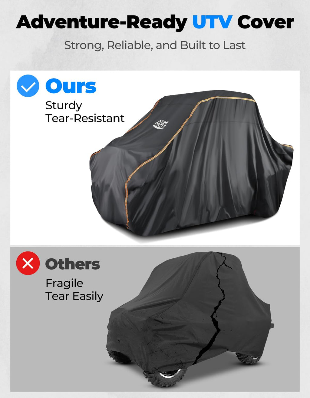 KEMIMOTO UTV Cover 2 Seater All-Weather Protection, Compatible with Polaris Ranger XP 1000/ Mule/Pioneer/Wolverine/CFMOTO UForce, Ranger Cover 2-3 Seater PU Oxford Cloth Windproof Medium Size