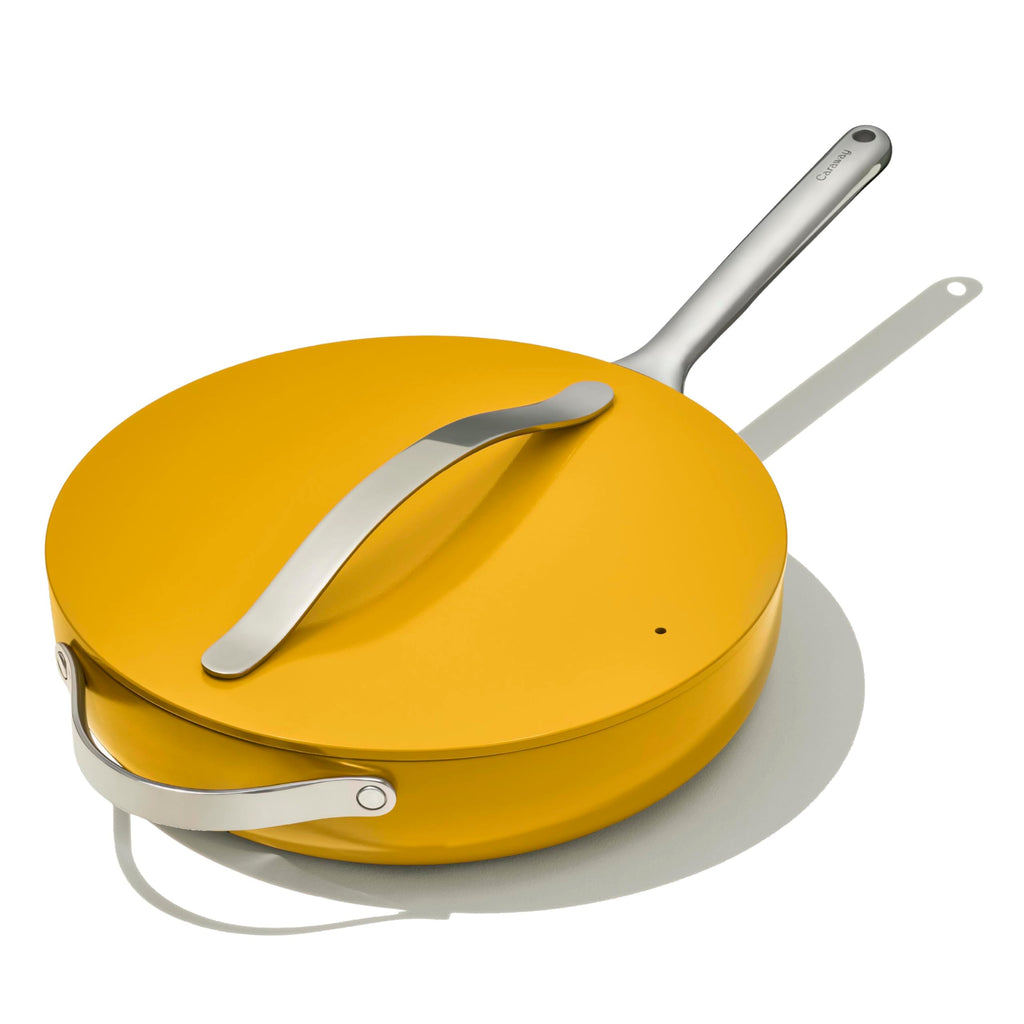 Caraway Nonstick Ceramic Sauté Pan with Lid (4.5 qt, 11.8") - Non Toxic, PTFE & PFOA Free - Oven Safe & Compatible with All Stovetops (Gas, Electric & Induction) - Cream