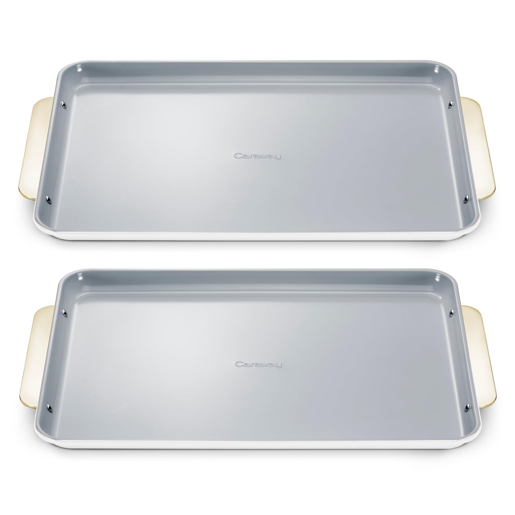 Caraway Non-Stick Ceramic Medium Baking Sheet Duo - Naturally Slick Ceramic Coating - Non-Toxic, PTFE & PFOA Free - Perfect for Baking, Roasting, and More - Medium (15" x 10") - Cream