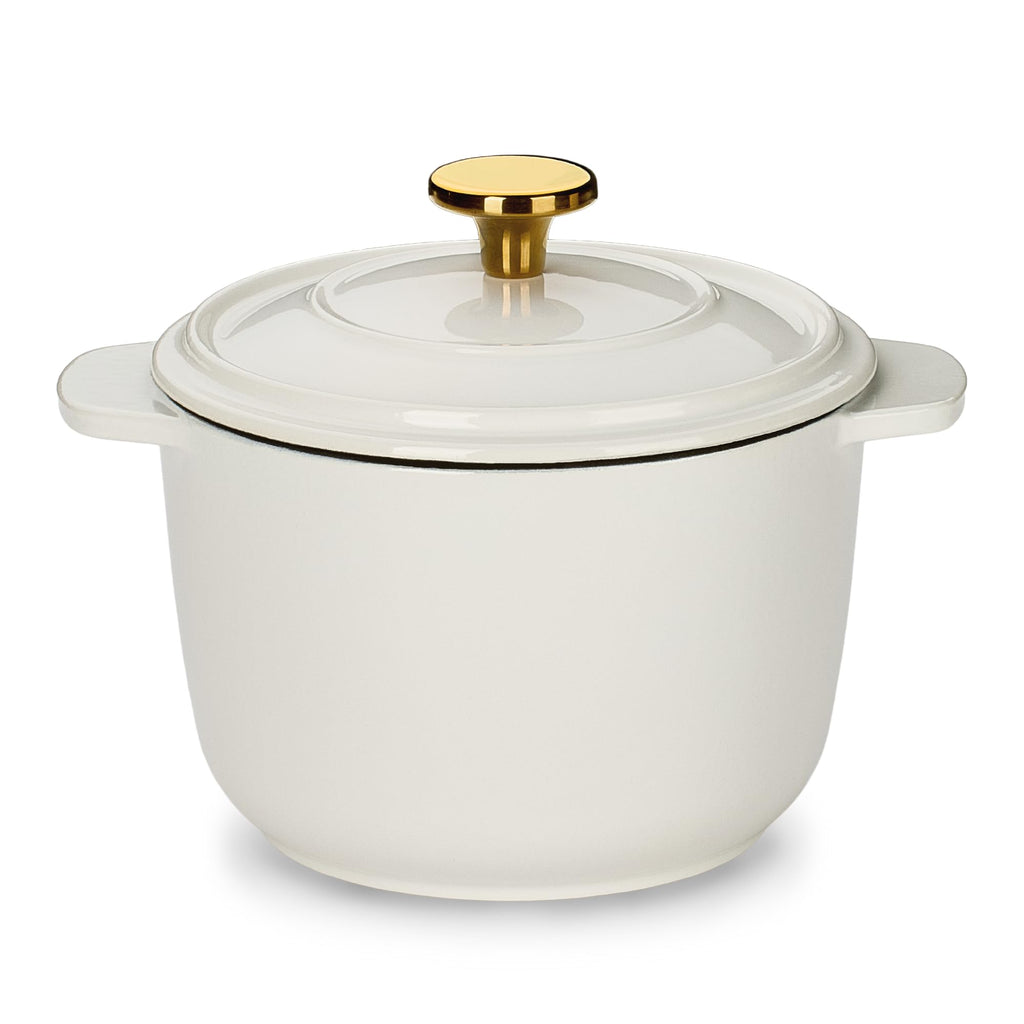 CAROTE 2QT Enameled Cast Iron Dutch Oven Pot with Lid, Mini Round Dutch Oven for Small Sourdough Bread, Stews, Soups, Sauces, Beans, Rice, Serves 1-2, Dual Handles, Healthy & Non-Toxic, All Stovetop Compatible, Oven Safe up to 500° F, White