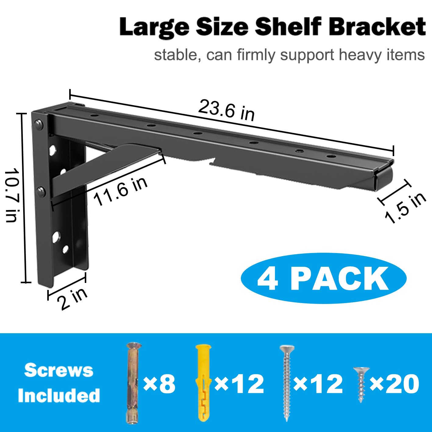 24inch Floating Shelf Bracket,Garage Heavy Duty Folding Shelf Brackets,Wall Mounted Collapsible Shelf Bracket,Max Load 330lb,(Pack of 4, No Board) (24In 4Pack)