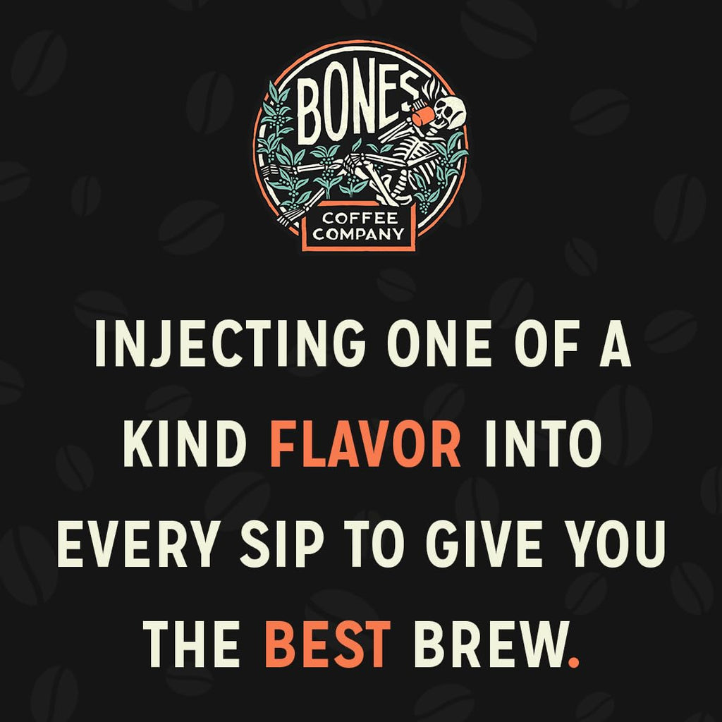 Bones Coffee Company Cinnamon Roll Flavored Coffee, Medium Roast Low Acid Arabica Beans Compatible with Auto drip and French Press Coffee Maker, 12 Oz Ground