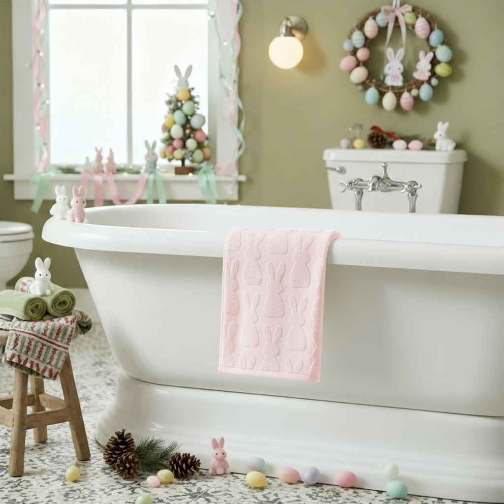 Artoid Mode 2 Pcs Beige 3D Rabbit Jacquard Easter Hand Towels for Bathroom, 100% Cotton Soft Absorbent Bathroom Decor Towels, 13.7 x 29.5 Inch