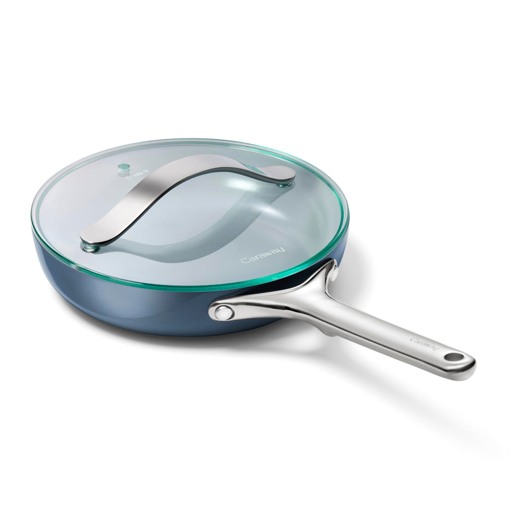 Caraway Nonstick Ceramic Frying Pan With Glass Lid (2.7 qt, 10.5") - Non Toxic, PTFE & PFOA Free - Oven Safe & Compatible with All Stovetops (Gas, Electric & Induction) - Cream