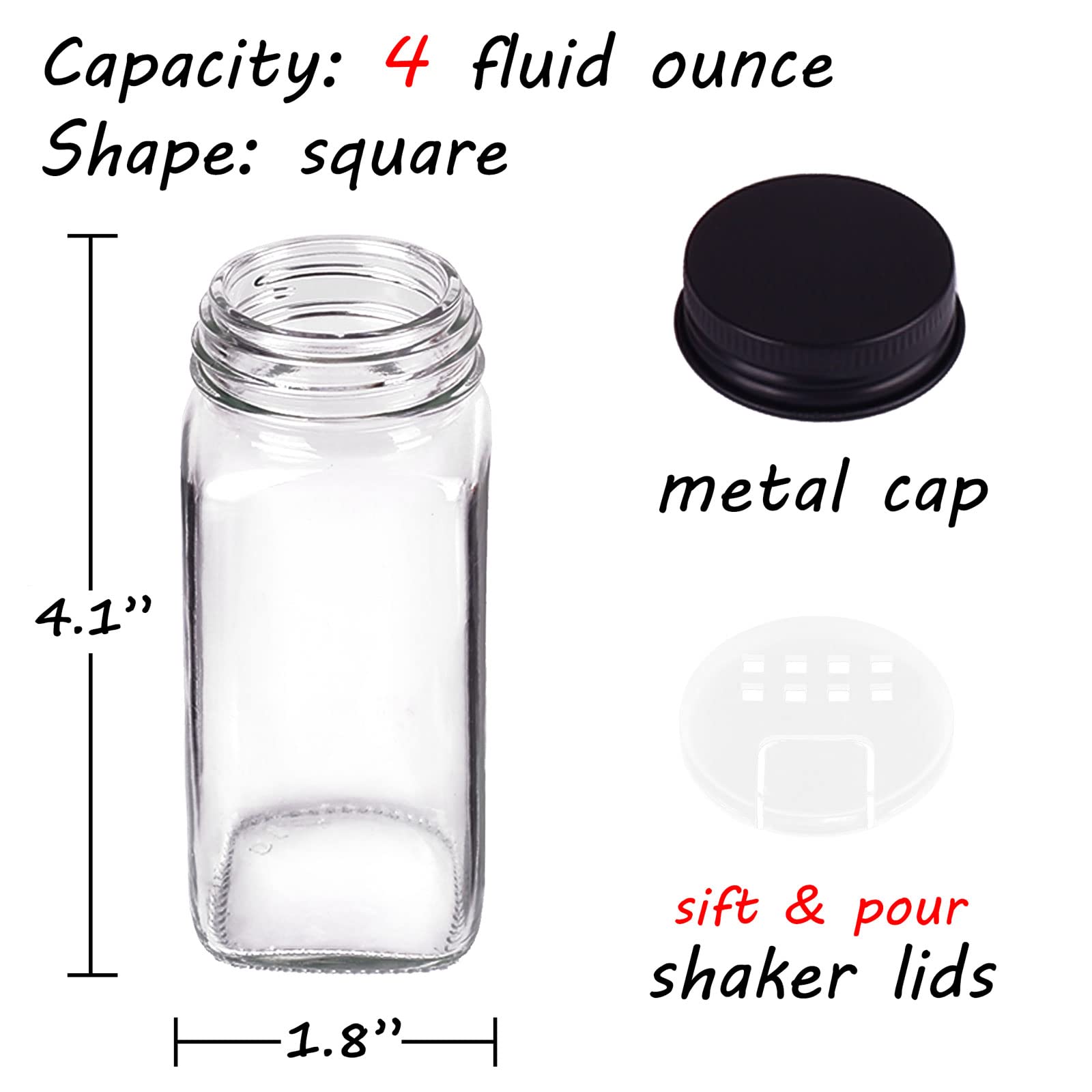 Churboro Replacement Glass Spice Jars with Bamboo Lids- 4 oz Square Spice Jars