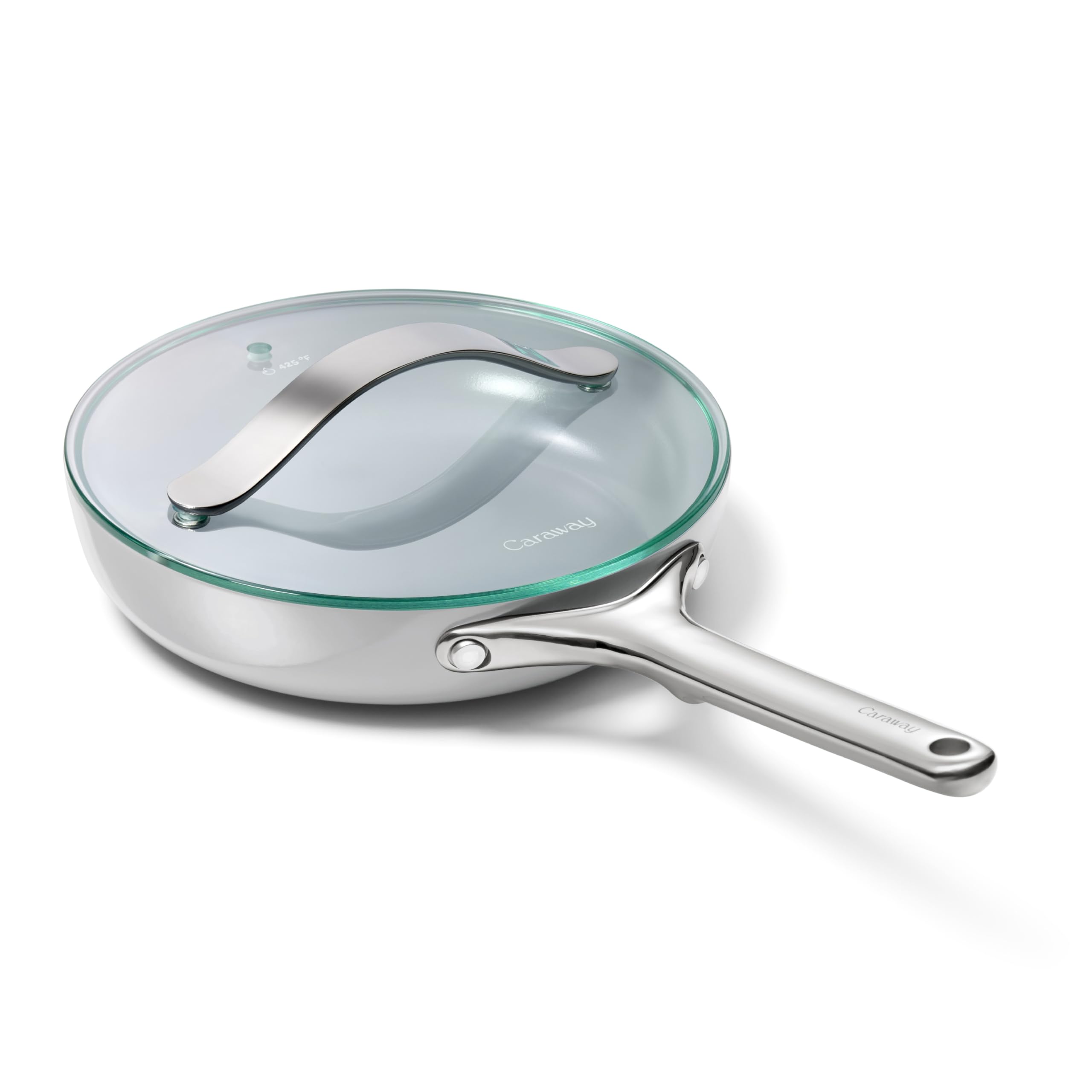 Caraway Nonstick Ceramic Frying Pan With Glass Lid (2.7 qt, 10.5") - Non Toxic, PTFE & PFOA Free - Oven Safe & Compatible with All Stovetops (Gas, Electric & Induction) - Cream