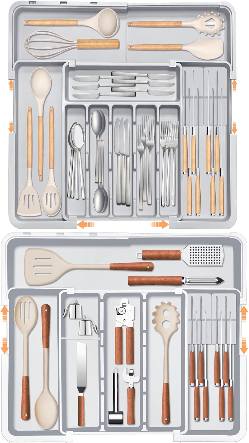 Homecor Silverware Organizer + Utensil Drawer Organizer for Kitchen Grey