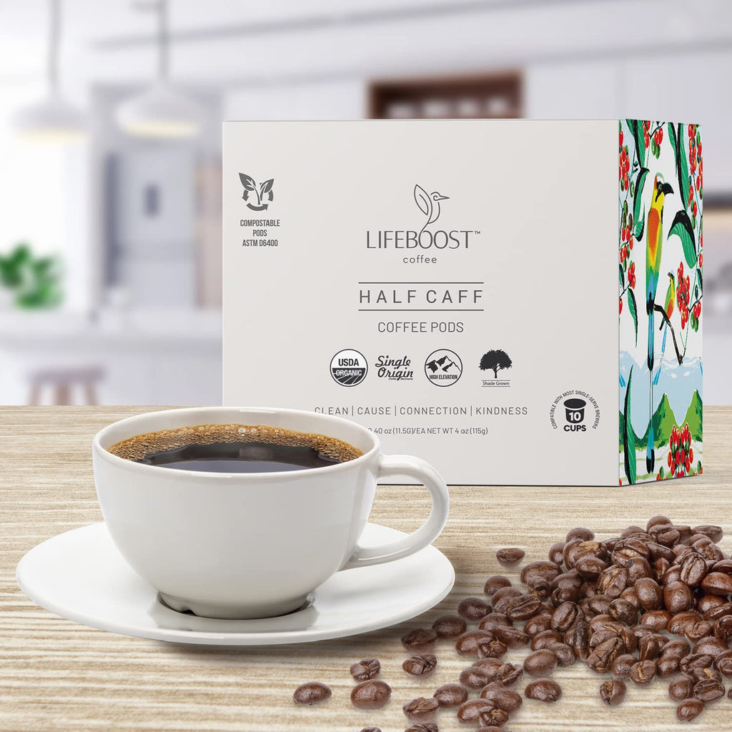 Lifeboost Medium Roast Low Acid Coffee K Cups - Single Origin Mold Free Non-GMO Organic Coffee Pods - Compatible with Keurig & Keurig 2 Machines - 10 Count