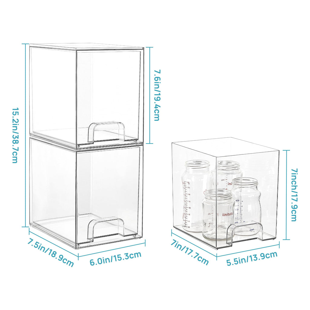 Vtopmart 12.1''W Clear Stackable Storage Drawers,2 Pack Acrylic Plastic Organizers Bins for Makeup Palettes, Cosmetics, and Beauty Supplies,Ideal for Vanity, Bathroom,Cabinet,Desk Organization