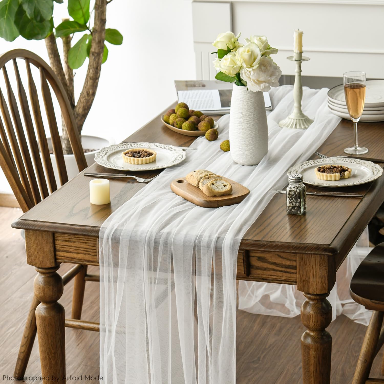 Artoid Mode Red Gauze Table Runner 120 Inch 10FT, Seasonal Sheer Kitchen Dining Holiday Wedding Birthday Baby Shower Table Decor for Home Party