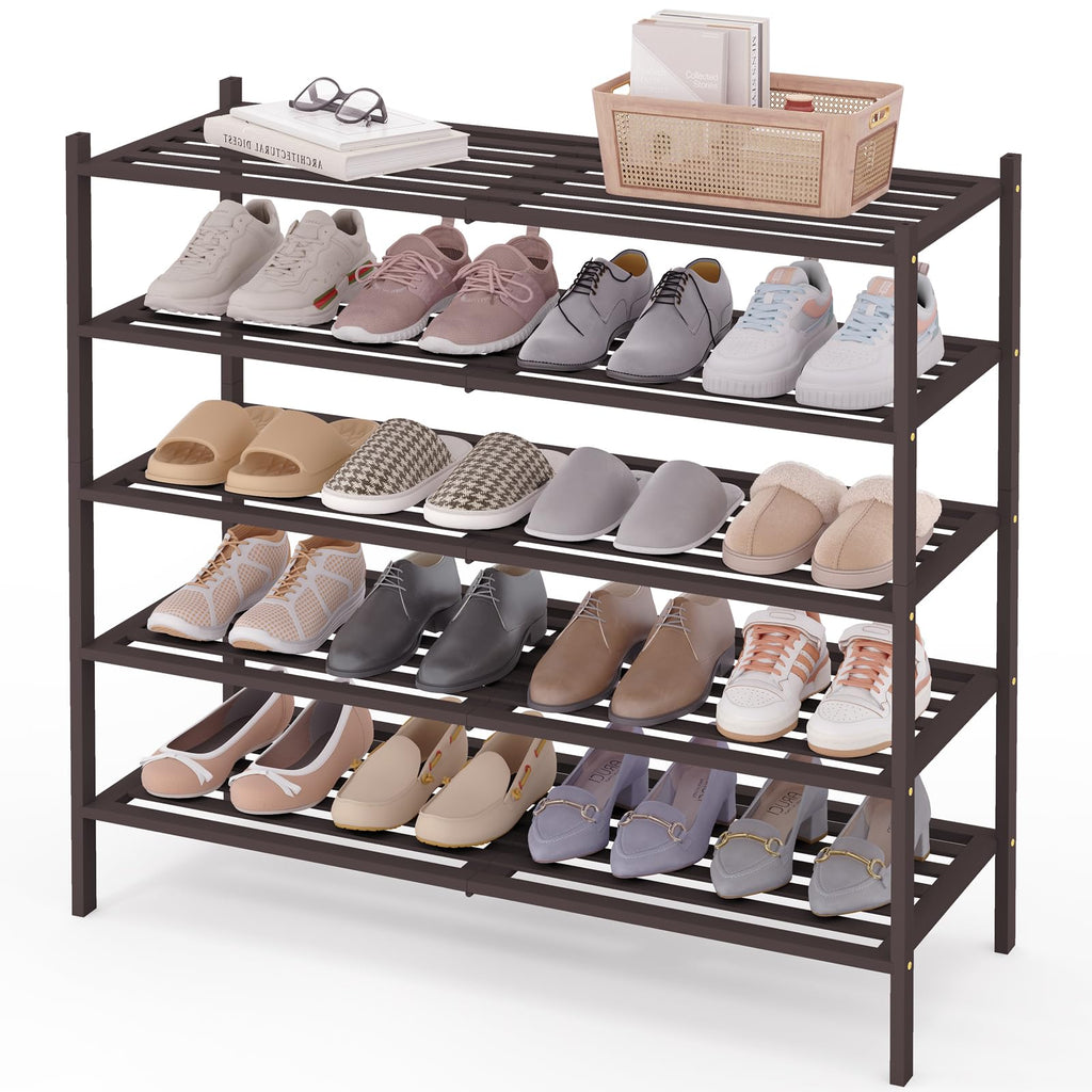 Smiry Bamboo Shoe Rack 3-Tier, Stackable Wooden Shoe Organizer for Entryway & Closet, Free Standing Wood Shoe Storage Shelf for Front Door & Small Spaces, Natural
