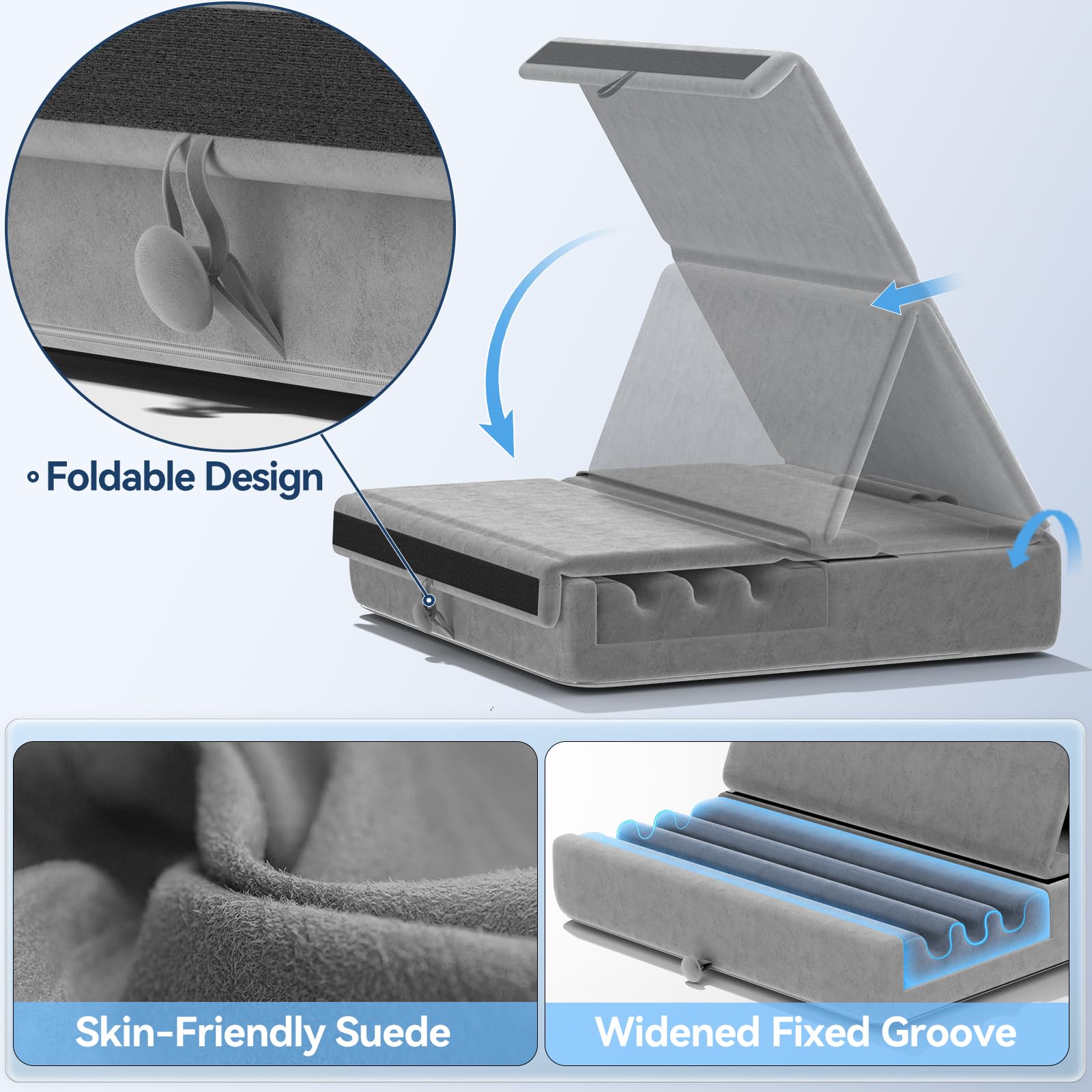 KDD Tablet Pillow Holder, Foldable iPad Stand for Lap, Bed and Desk -Tablet Soft Pad Dock with Pocket & Stylus Mount Compatible with iPad Pro 12.9, 10.5, 9.7 Air Mini 6 5 4 3, Galaxy Tab,E-Reader