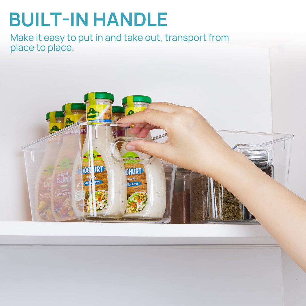 Vtopmart 6 PCS Clear Plastic Storage Bins, Pantry Organizer Containers with Handle for Refrigerator, Fridge, Cabinet, Kitchen, Countertops, Cupboard, Home Organization and Storage, XL