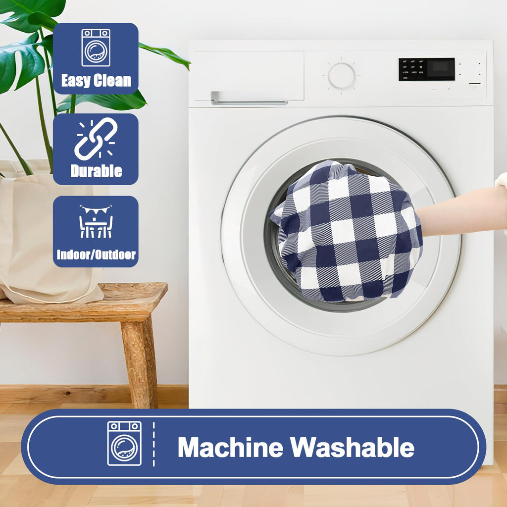 Smiry Picnic Table Cover with Bench Covers, Waterproof Elastic Fitted Tablecloths for 6 Foot Rectangle Tables, Washable Buffalo Plaid Tablecloth for Camping, Outdoor (Black & White, 30"x72")