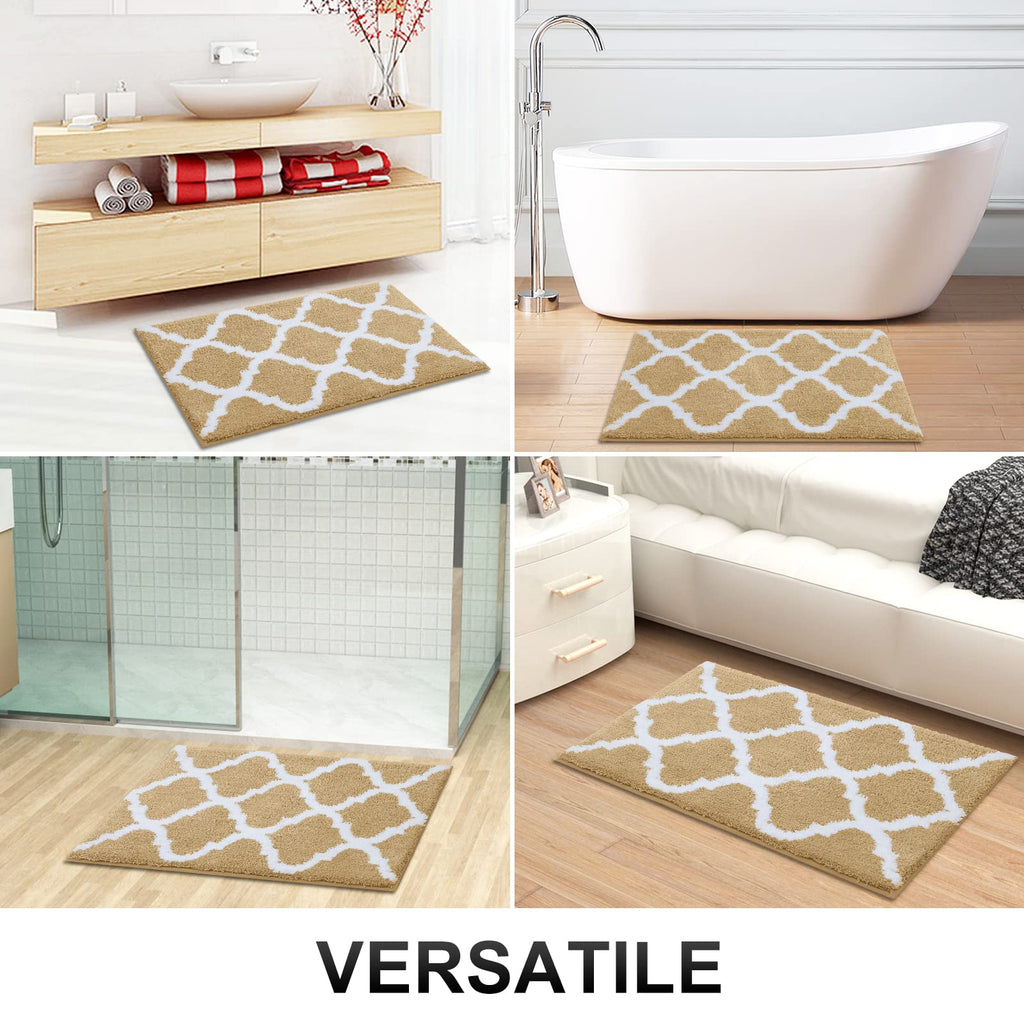 OLANLY Bathroom Rugs 24x16, Soft and Absorbent Microfiber Bath Rugs, Non-Slip Shaggy Shower Carpet, Machine Wash Dry, Bath Mats for Bathroom Floor, Tub and Shower, Grey