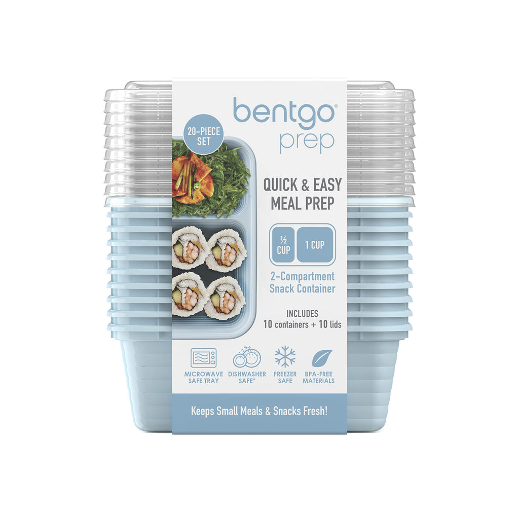 Bentgo Prep - 2-Compartment Snack Containers with Lids - Reusable, Microwaveable, Durable, PFAS & BPA-Free, Freezer, & Dishwasher-Safe Meal Prep Food Storage - 10 Trays & 10 Lids (Basil Glitter)