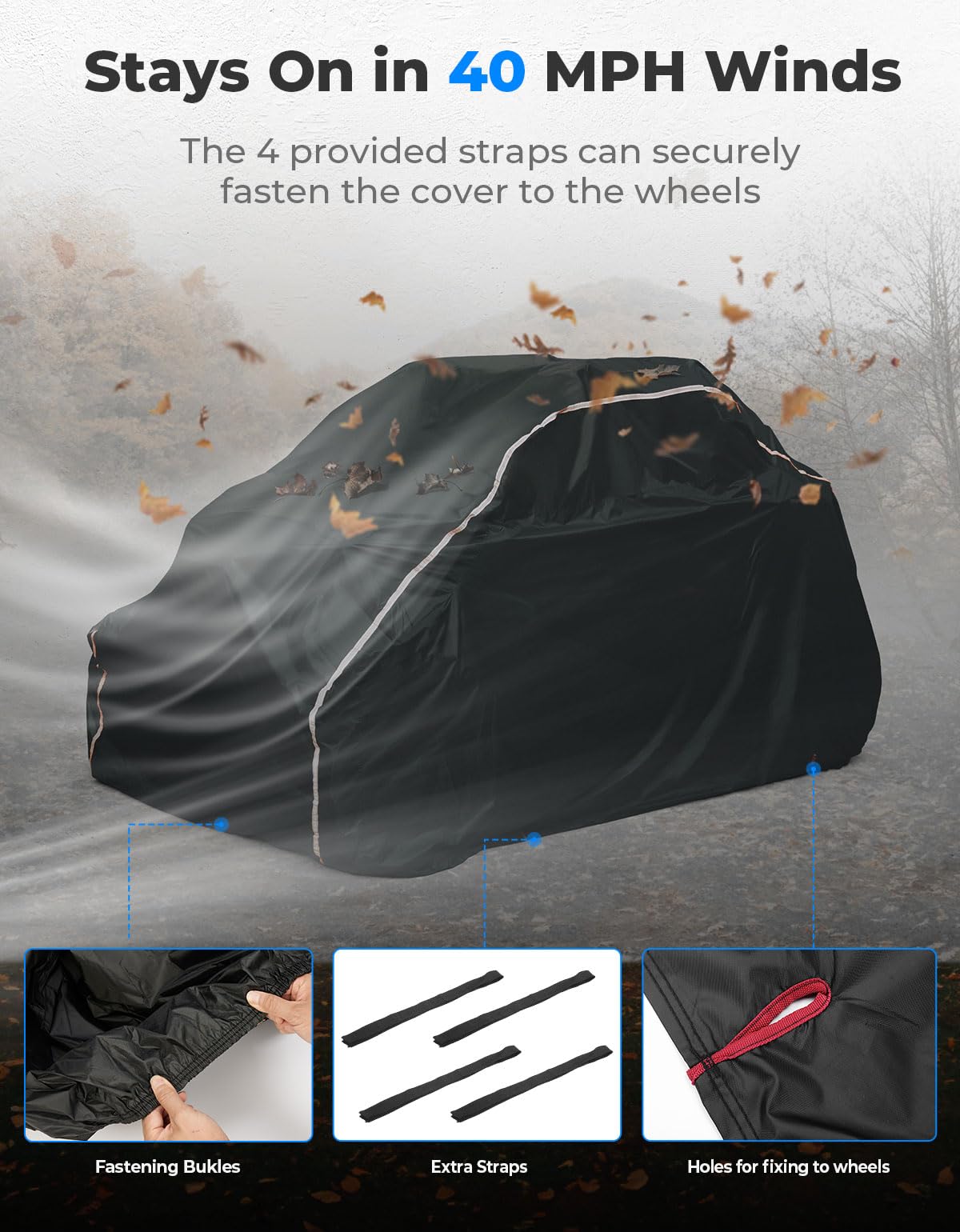KEMIMOTO UTV Cover 2 Seater All-Weather Protection, Compatible with Polaris Ranger XP 1000/ Mule/Pioneer/Wolverine/CFMOTO UForce, Ranger Cover 2-3 Seater PU Oxford Cloth Windproof Medium Size