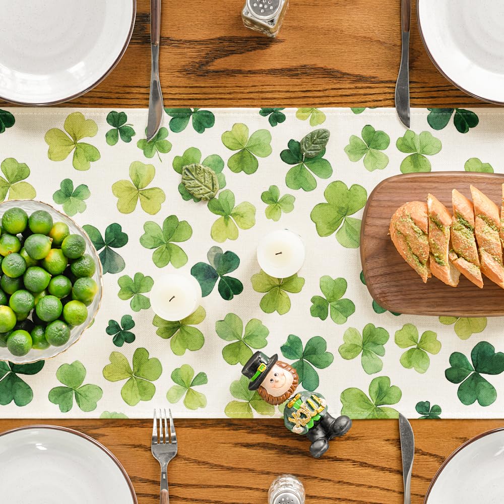 Artoid Mode Shamrock St. Patrick's Day Table Runner, Seasonal Spring Lucky Kitchen Dining Table Decoration for Home Party Decor 13 x 72 Inch