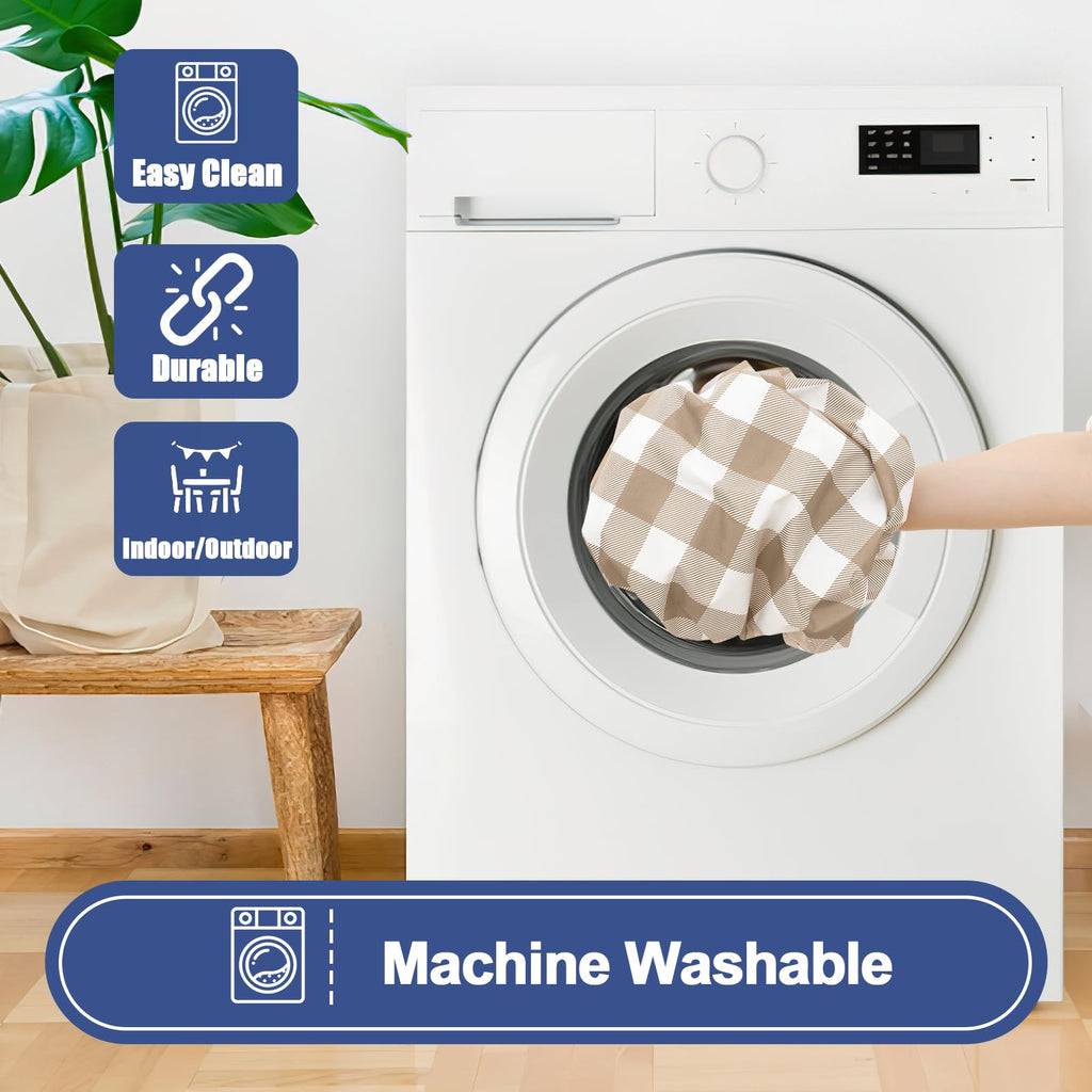 Smiry Picnic Table Cover with Bench Covers, Waterproof Elastic Fitted Tablecloths for 6 Foot Rectangle Tables, Washable Buffalo Plaid Tablecloth for Camping, Outdoor (Black & White, 30"x72")