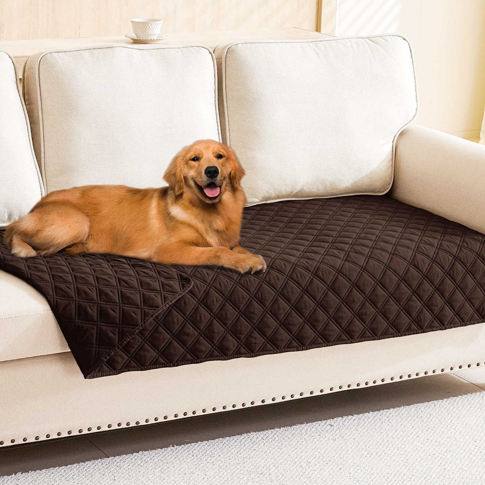 Smiry Waterproof Couch Covers for Dogs Washable, Reversible Pet Couch Covers for 3 Cushion Sofa Pet Friendly, Soft Sofa Furniture Protector for Dogs Cat Kids, Checkered (30"x70", Grey/Dark Grey)