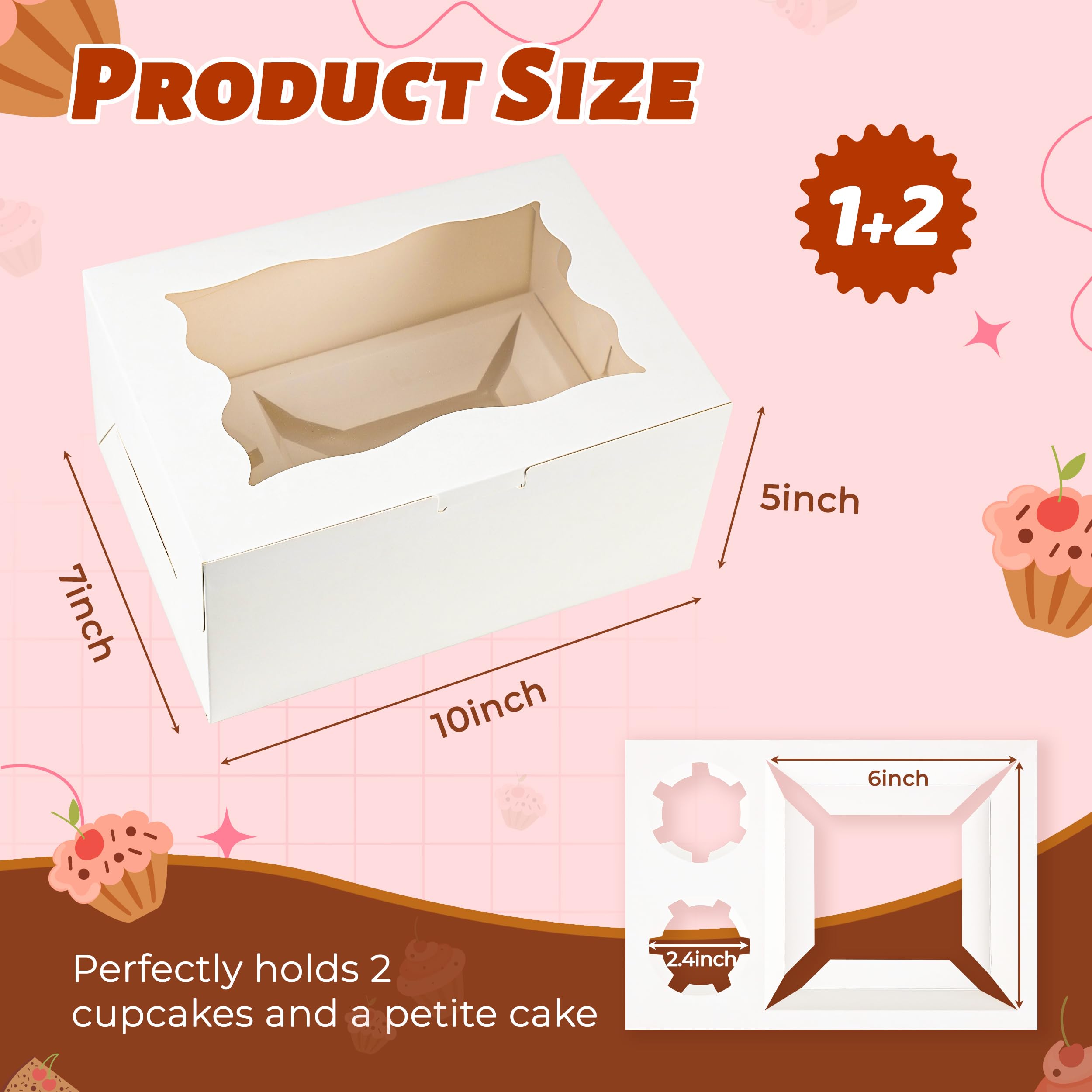 4 Packs 1+5 Bento Cake and Cupcake Box Bento Box with Clear Window Fit 5 Cupcakes and 1 Mini Cake for Packaging Gift Baked Goods