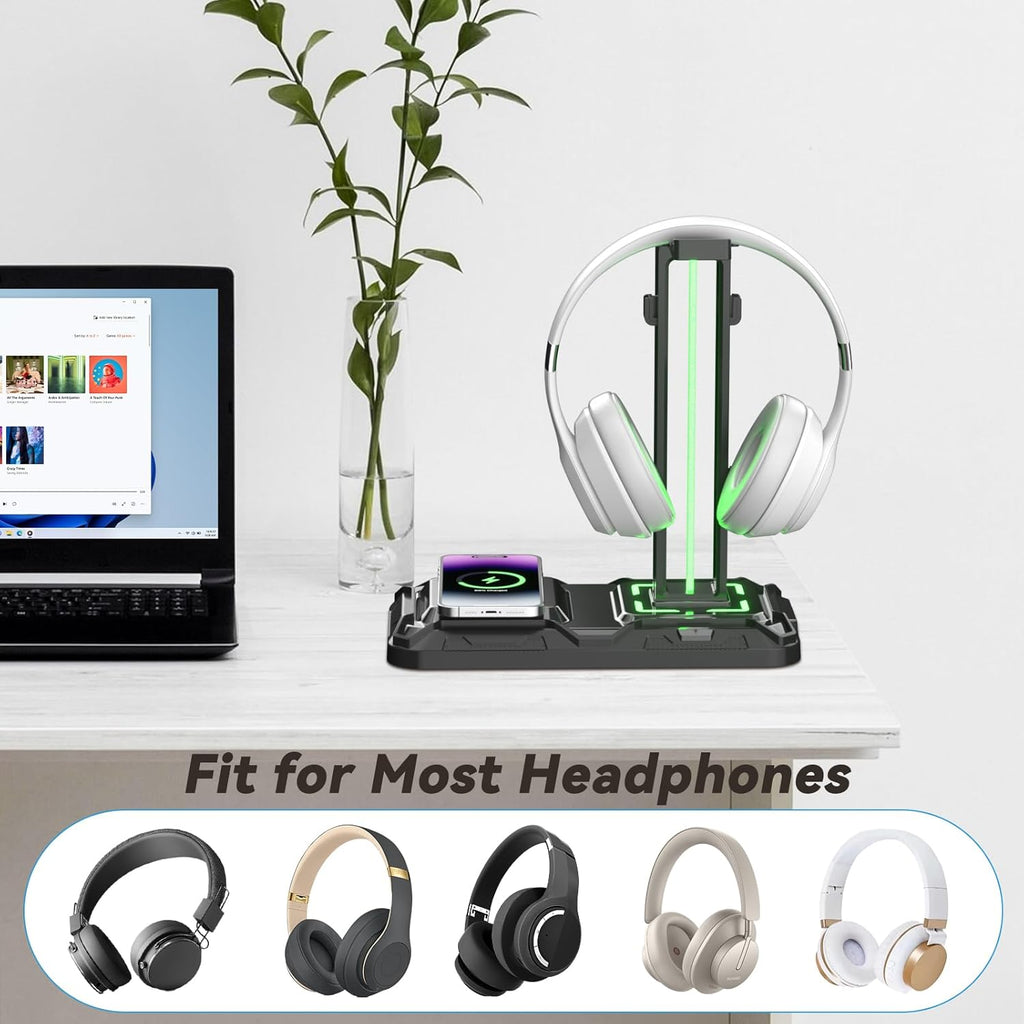 KDD Headphone Controller Stand with Wireless Charging & 6 in 1 Charging Dock with Headphone Stand and Watch Holder