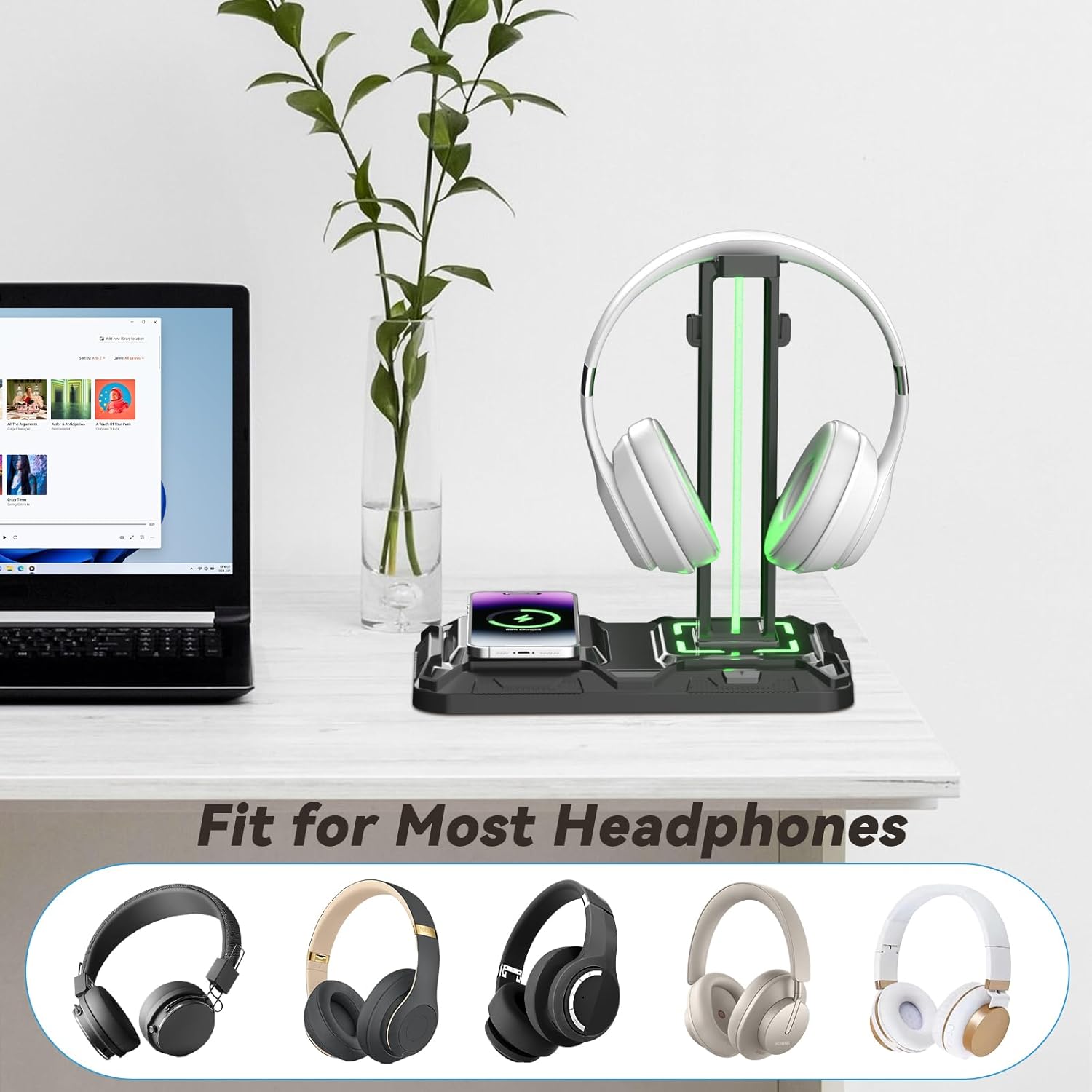 KDD Headphone Controller Stand with Wireless Charging & 6 in 1 Charging Dock with Headphone Stand and Watch Holder