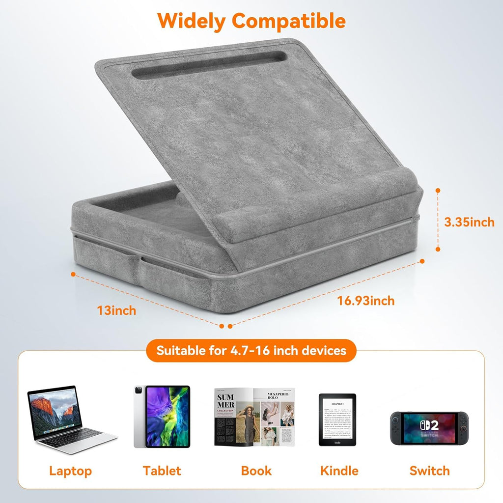 KDD Laptop Lap Desk with Cushion, Laptop Table with Storage for Bed & Sofa, Adjustable Lap Pillow Stand with Anti-Slip Strip & Cell Phone/Tablet Slot for Home Office College