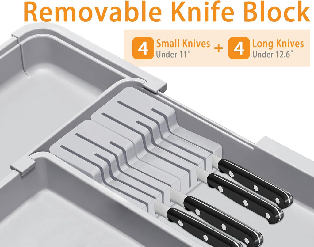 Homecor Silverware Organizer + Utensil Drawer Organizer for Kitchen Grey
