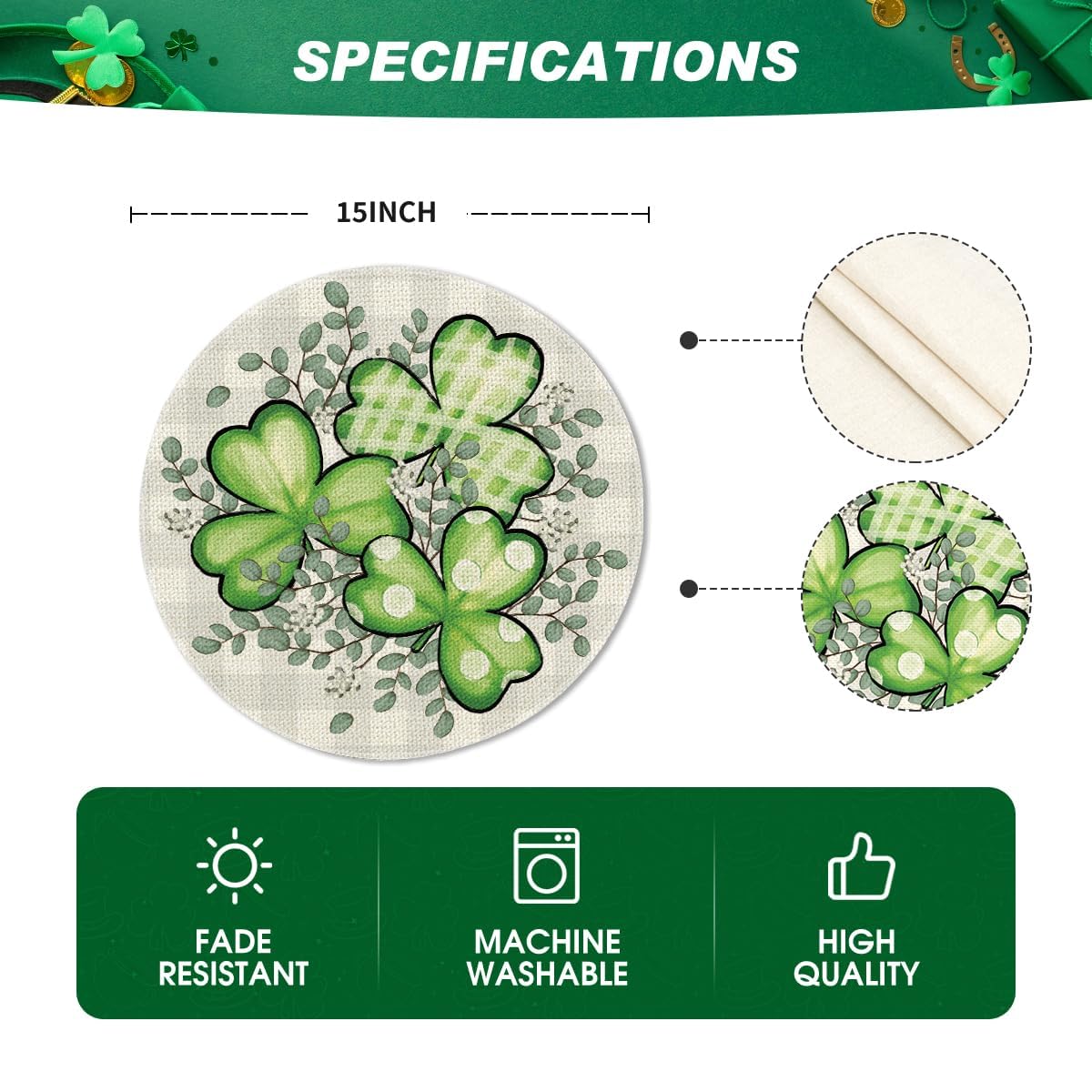 Artoid Mode Bufflao Plaid Shamrock St. Patrick's Day Placemats Set of 4, 12x18 Inch Seasonal Spring Table Mats for Party Kitchen Dining Decoration