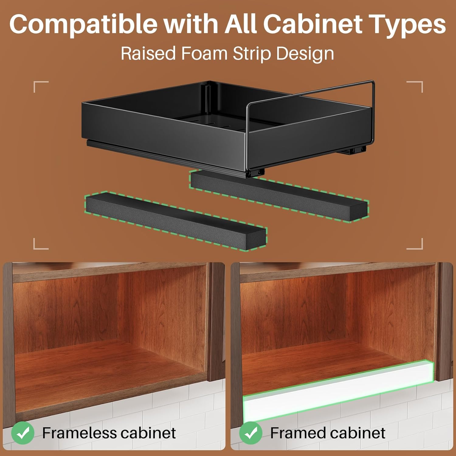 Pull Out Spice Rack Organizer for Large Upper Cabinet, Easy to Install, Drill-Free, Cabinet Requires- Clearance Height > 12 inch, Width>9 inch, Depth> 11 inch - (1 Pack), Dimensions 8.2"Wx10.2"Dx6.9"H