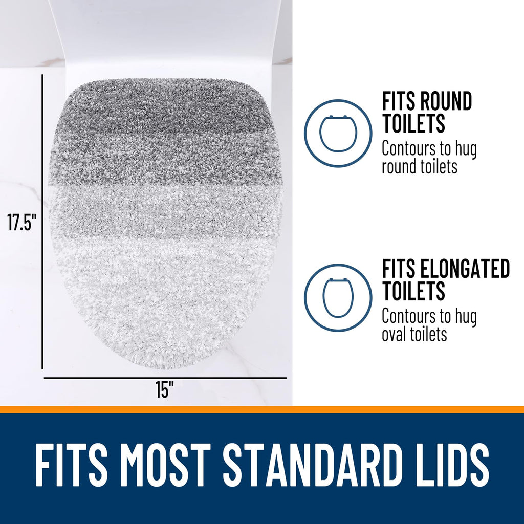 OLANLY Soft Microfiber Bathroom Toilet Lid Cover, Machine Washable Seat Covers, 17.5x15, Stays in Place Rubber Backing, Fits Most Round, Elongated and Oblong Lids, Accessories Decor, Gray