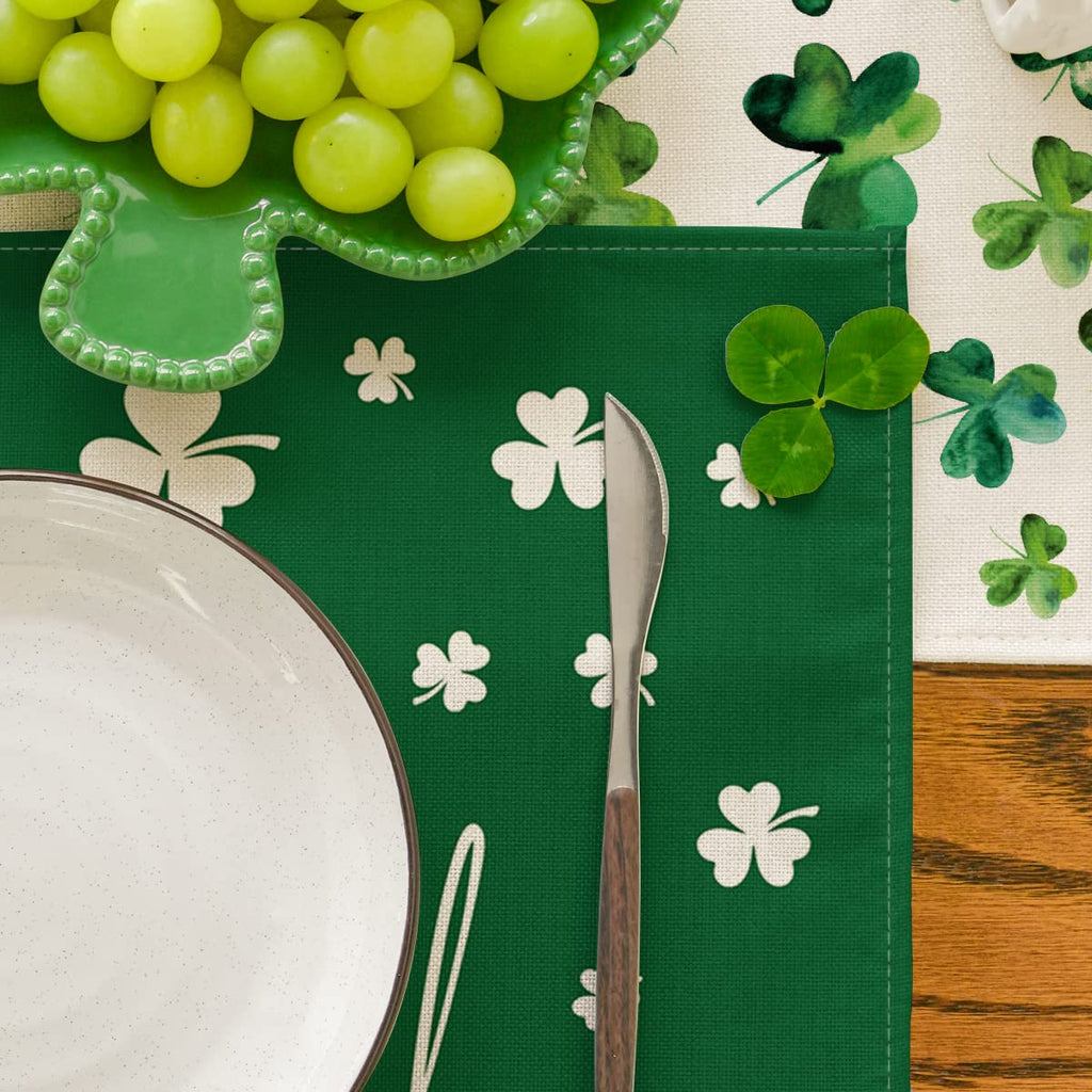 Artoid Mode Green Lucky Shamrock St. Patrick's Day Placemats Set of 4, 12x18 Inch Seasonal Spring Table Mats for Party Kitchen Dining Decoration