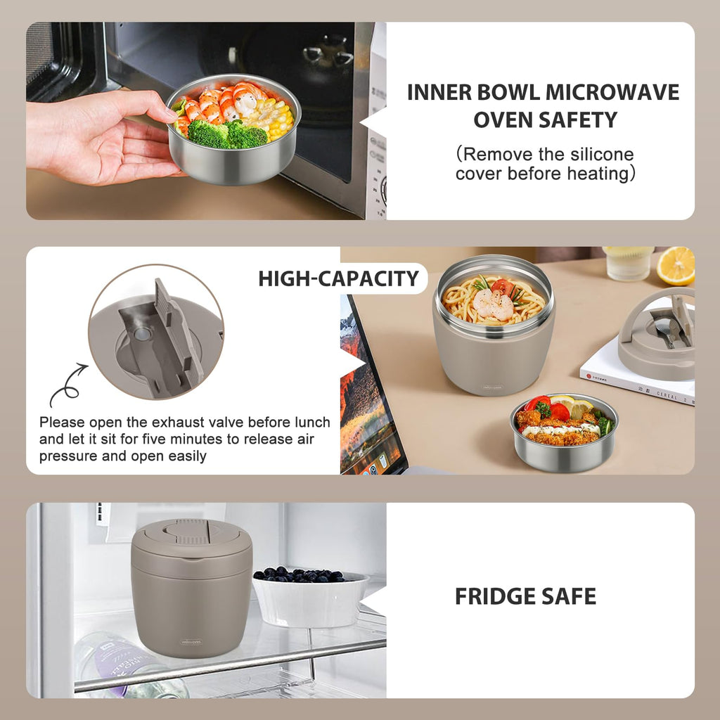 Thermo Food Jar for Hot Food Adults 32OZ Soup Thermo Lunch Containers Wide Mouth Vacuum Insulated Stainless Steel Leakproof Bento Box with Spoon (Black)