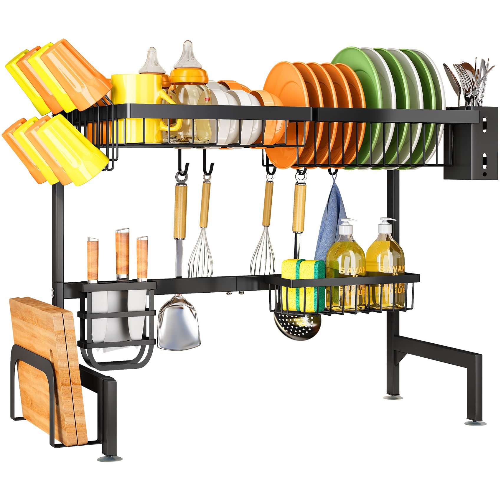 SNTD Over The Sink Dish Drying Rack - Adjustable Dish Rack for Kitchen Counter, Metal (Black)