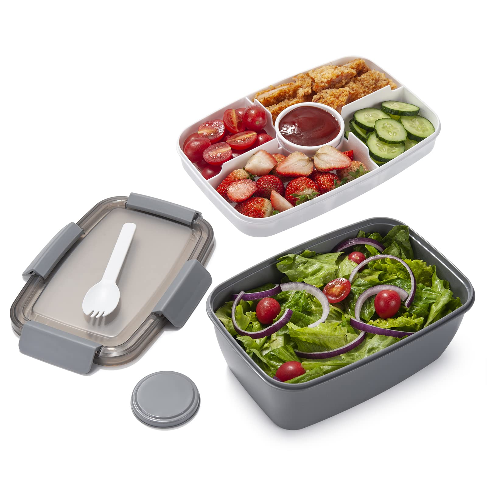 Freshmage Salad Lunch Container To Go, 52-oz Salad Bowls with 3 Compartments, Salad Dressings Container for Salad Toppings, Snacks, Men, Women (Blue)