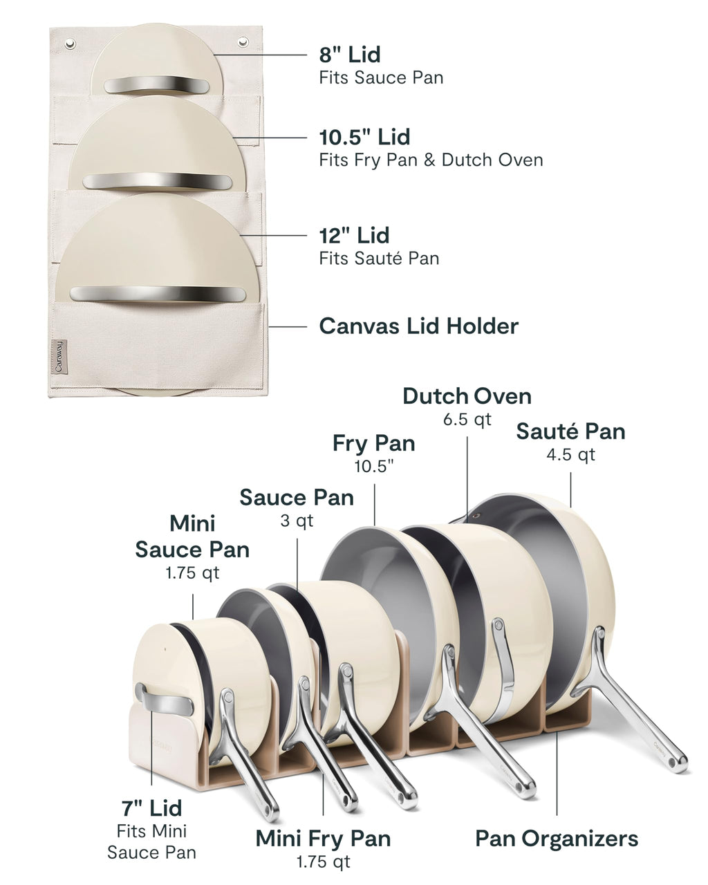 Caraway Non-stick Ceramic Cookware Set (12 Piece) Pots, Pans, Lids and Kitchen Storage - PFAS & PFOA Free - Oven Safe Pan Set & Compatible with All Stovetops - Cream