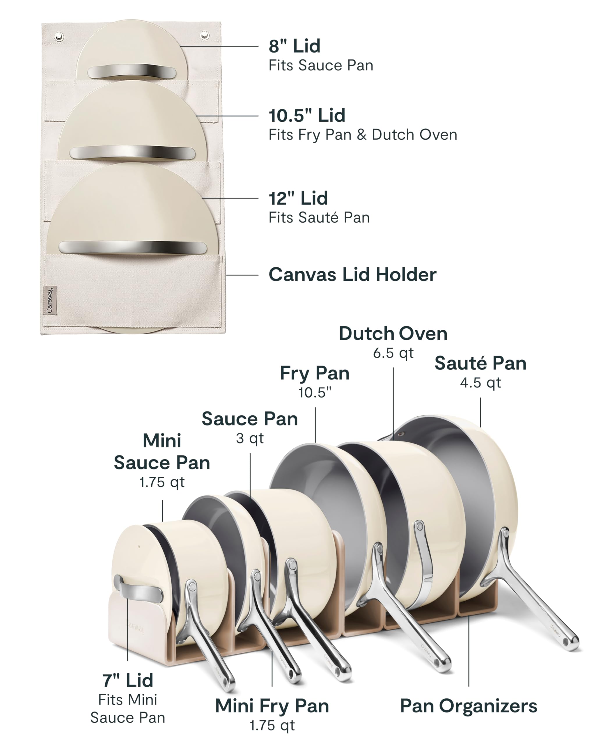 Caraway Non-stick Ceramic Cookware Set (12 Piece) Pots, Pans, Lids and Kitchen Storage - PFAS & PFOA Free - Oven Safe Pan Set & Compatible with All Stovetops - Cream