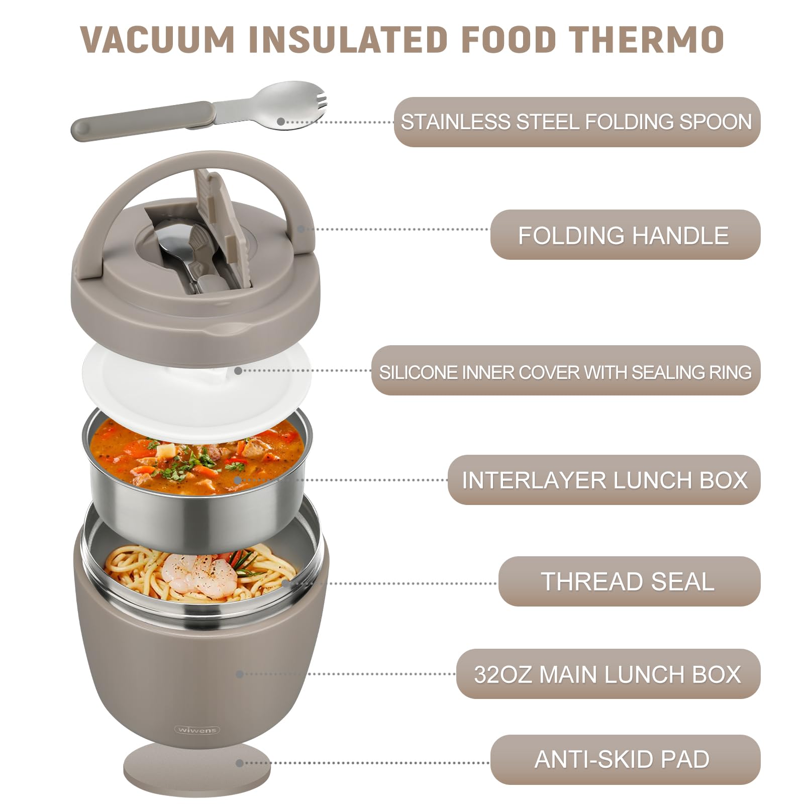 Thermo Food Jar for Hot Food Adults 32OZ Soup Thermo Lunch Containers Wide Mouth Vacuum Insulated Stainless Steel Leakproof Bento Box with Spoon (Black)